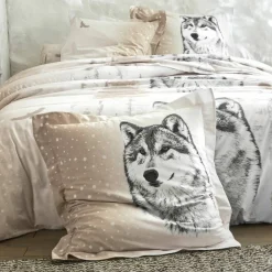 Linge de lit Artic imprimé chien-loup - coton