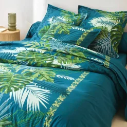 Linge de lit Cayenne en coton imprimé feuilles de palmiers