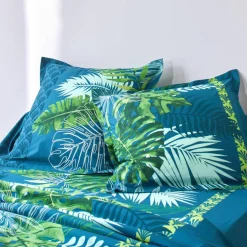 Linge de lit Cayenne en coton imprimé feuilles de palmiers