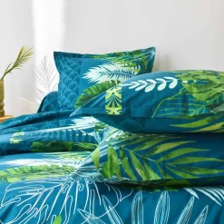 Linge de lit Cayenne en coton imprimé feuilles de palmiers