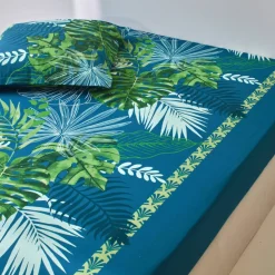 Linge de lit Cayenne en coton imprimé feuilles de palmiers