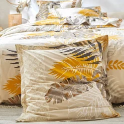 Linge de lit Cayenne en coton imprimé feuilles de palmiers