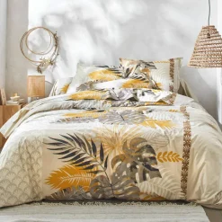 Linge de lit Cayenne en coton imprimé feuilles de palmiers