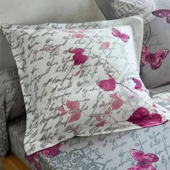 Linge de lit Célestine en coton imprimé fleurs et papillons