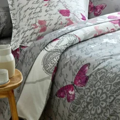 Linge de lit Célestine en coton imprimé fleurs et papillons