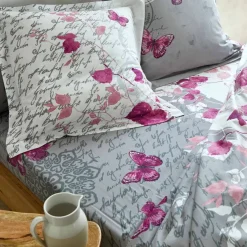 Linge de lit Célestine en coton imprimé fleurs et papillons