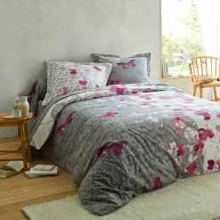 Linge de lit Célestine en coton imprimé fleurs et papillons