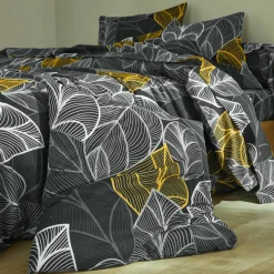Linge de lit Elsa en polycoton à motifs feuilles