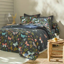 Linge de lit Envolée en coton à motifs papillons
