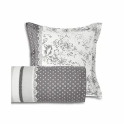 Linge de lit Gabrielle en coton imprimé pois, fleurs et dentelle