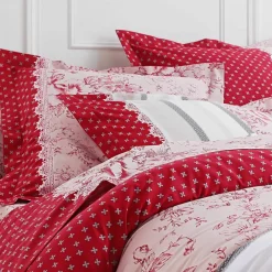 Linge de lit Gabrielle en coton imprimé pois, fleurs et dentelle