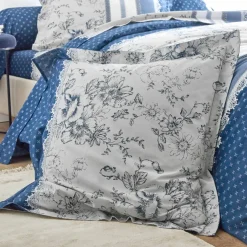 Linge de lit Gabrielle en coton imprimé pois, fleurs et dentelle