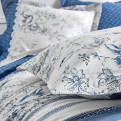Linge de lit Gabrielle en coton imprimé pois, fleurs et dentelle