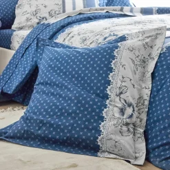 Linge de lit Gabrielle en coton imprimé pois, fleurs et dentelle