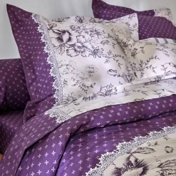 Linge de lit Gabrielle en coton imprimé pois, fleurs et dentelle