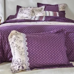 Linge de lit Gabrielle en coton imprimé pois, fleurs et dentelle