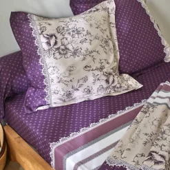 Linge de lit Gabrielle en coton imprimé pois, fleurs et dentelle
