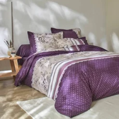 Linge de lit Gabrielle en coton imprimé pois, fleurs et dentelle