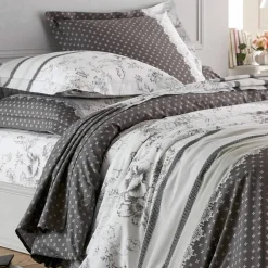 Linge de lit Gabrielle flanelle, imprimé fleurs et dentelle