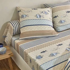 Linge de lit Riviera en coton imprimé poissons