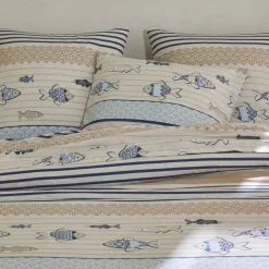 Linge de lit Riviera en coton imprimé poissons