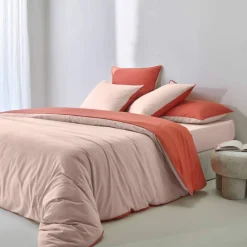 Linge de lit uni bicolore - coton 57 fils/cm²