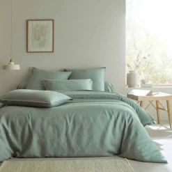 Linge de lit uni biface lin lavé / coton lavé