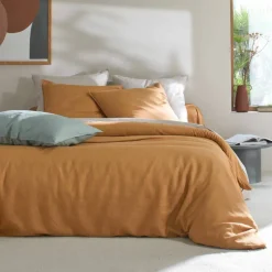 Linge de lit uni biface lin lavé / coton lavé