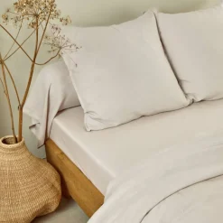 Linge de lit uni biface lin lavé / coton lavé