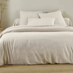 Linge de lit uni biface lin lavé / coton lavé