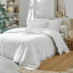 Linge de lit uni dentelle coton