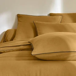 Linge de lit uni flanelle passepoil contrasté, collection 