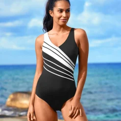 Maillot de bain 1 pièce à bandes