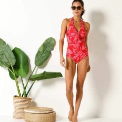 Maillot de bain 1 pièce forme foulard imprimé graphique Viana, sans armatures