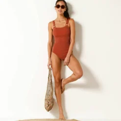 Maillot de bain 1 pièce maille texturée côtelée