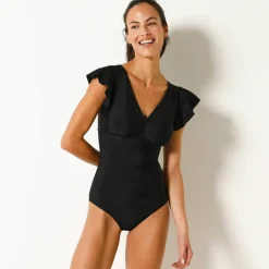 Maillot de bain à volants uni, 1 pièce Solaro - sans armatures