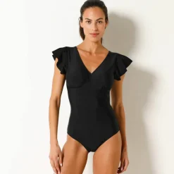 Maillot de bain à volants uni, 1 pièce Solaro - sans armatures