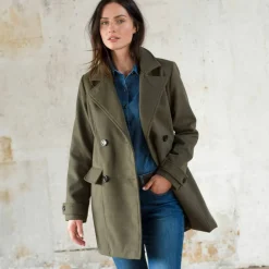 Manteau caban boutonné uni