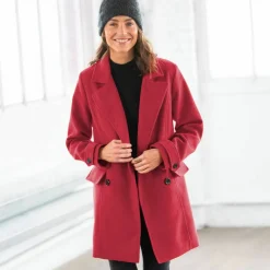 Manteau caban boutonné uni