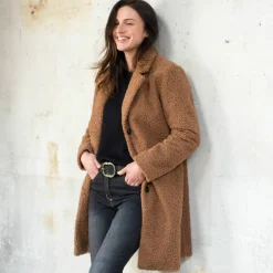 Manteau maille bouclette col tailleur