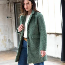 Manteau maille bouclette col tailleur