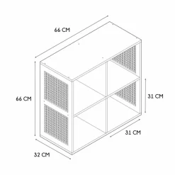 Meuble de rangement 4 cases, bois et rotin