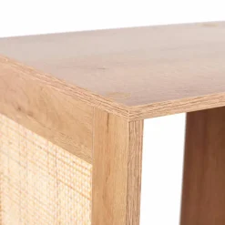 Meuble de rangement 4 cases, bois et rotin