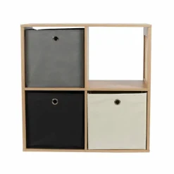 Meuble de rangement 4 cases, bois et rotin