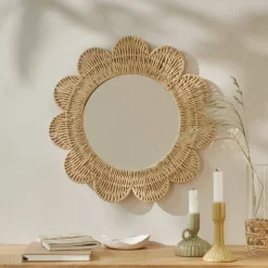 Miroir fleur en rotin