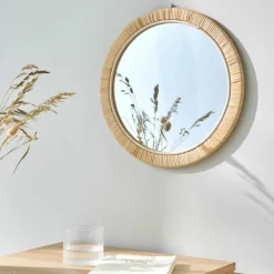 Miroir rond en rotin