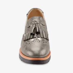 Mocassins compensés à franges et pompons