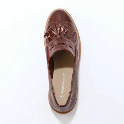 Mocassins compensés à franges et pompons