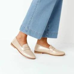 Mocassins cuir irisé doré