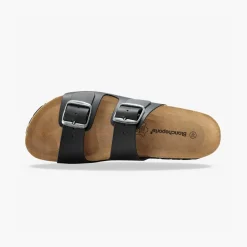 Mules anatomiques cuir à boucles - noir